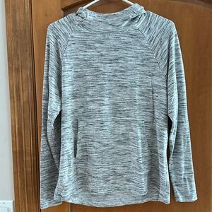 Hi-Tec Women’s White Black Marled Long Sleeveeve Hooded Shirt Pocket Medium